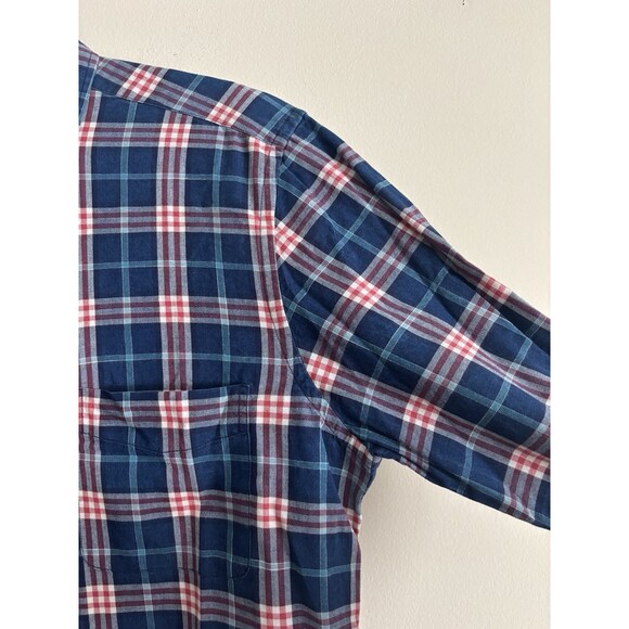 J. McLaughlin Mens‎ Large Trim Fit Casual Button Up Shirt Plaid Preppy Red Blue - Picture 3 of 7